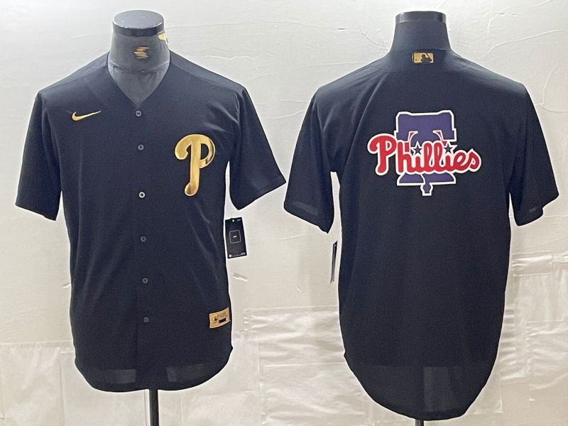 Men Philadelphia Phillies Blank Black gold 4 th generation Nike 2024 MLB Jersey style 3